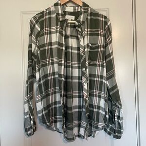 Lucky Brand Olive and White Plaid Shirt